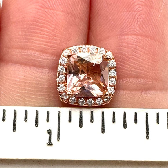 STERLING SILVER 925 Rose Gold Vermeil Stud Earrings CZ Peach & Clear Dainty - Picture 9 of 11